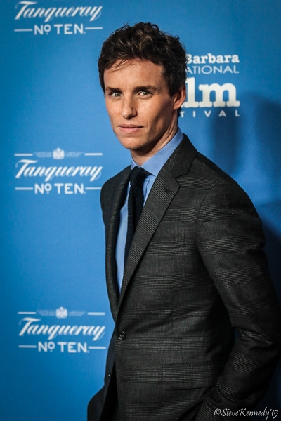 Eddie Redmayne nominated for an Oscar for his portrayal of astrophysicist Stephen Hawking in "The Theory of Everything" arrives at the Santa Barbara International Film Festival red carpet to receive the Vanguard Award